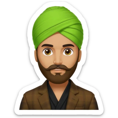 a pretty bratz emoji that looks like a bearded Akshay kumar wearing a neon green turban. Wearing a dark brown flannel blazer with black tshirt underneath.
he should resemble akshay kumar sticker