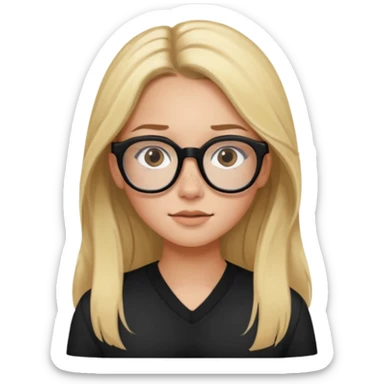 blonde girl with brown roots, long hair, freckles, black frame glasses, looking to the side sticker