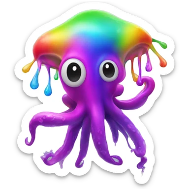 Neon squid shooting rainbow ink  sticker