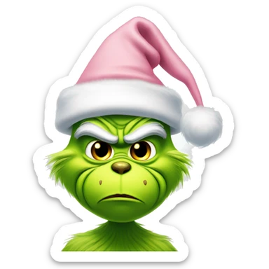 Grinch with a light pink santa hat sticker