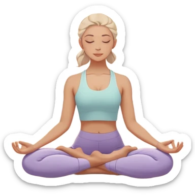 A peaceful person practicing yoga on a calm sea beach at sunrise, in a serene meditative pose. Soft pastel colors surround the scene, with gentle waves in the background and smooth, flowing lines representing balance and tranquility. The atmosphere feels centered and mindful. sticker