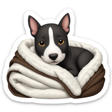 black bull terrier sleeping cozy with blanket  sticker