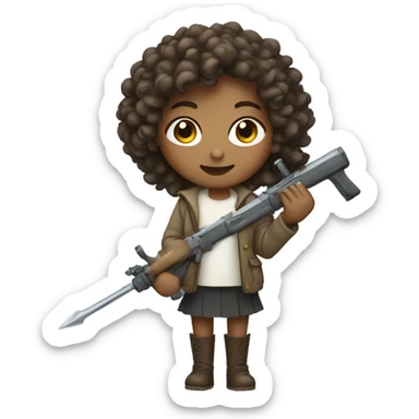 light girl with curly hair holding weapon sticker