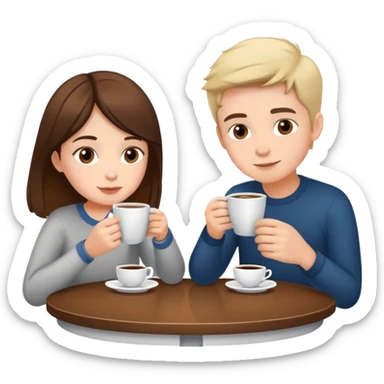 simple and clear boy and girl sitting at a table sipping coffee sticker