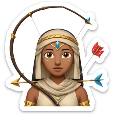 Emoji portrait of an Egyptian archer. Headcloth, bow and arrow, focused expression. sticker