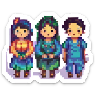 asian gay couple, pixel art style retro pixelated sticker