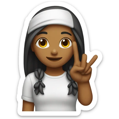 Girl putting up peace sign sticker