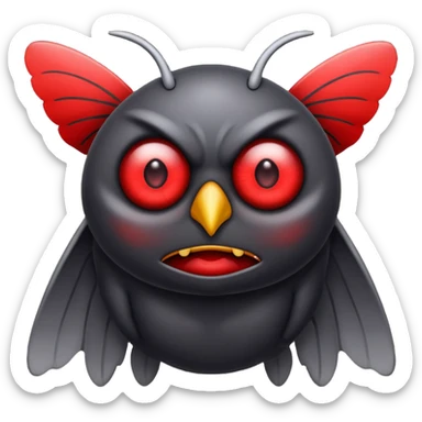 Create a scary emoji of the mothman with bright red eyes sticker