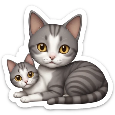 full body tiny short hair dark grey and white cat with white front legs anh azel eyes lying down sticker