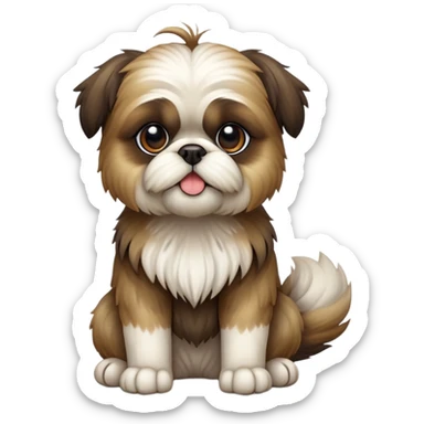 cinematic-[Shish tzu]-realistic-full-body-sitting-emoji,-tail-resting-loosely-beside-its-paws,-head-tilted-dramatically, -scruffy-fur,-simplified-yet-realistic-focused-features,-highly-detailed,-glowing-with-an-almost-sarcastic-glow sticker
