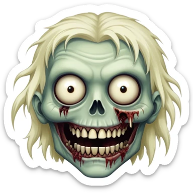 Cinematic 32k HD, Extremely detailed image of a terrifyingly creepy zombie, each hair, eye, and tooth is shown in stunning detail as though captured in a timeless photograph, rich textures, visually rich, so lifelike that it feels like it could leap off the page at any moment sticker