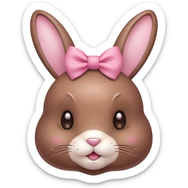 Kawaii brown Easter bunny with pink bow sticker