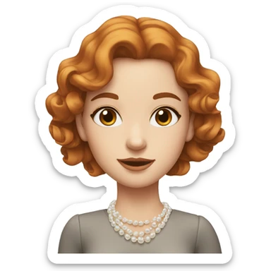 Readhead girl with wavy hair and grey eyes, with pearl earrings and classic style  sticker