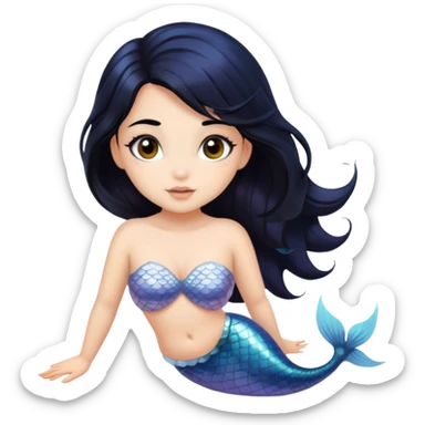 mermaid girl with black hair and brown eyes sticker