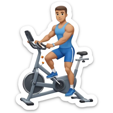 buff guy blue shorts grey stationary bike sticker