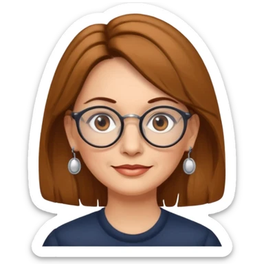 Women 50 years, brown eye and hair with glasses and rond earing sticker