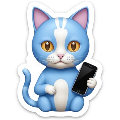Cat with no ears head blue body blue with gadget sticker