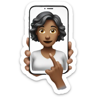 woman showing phone screen to viewer with perspective sticker