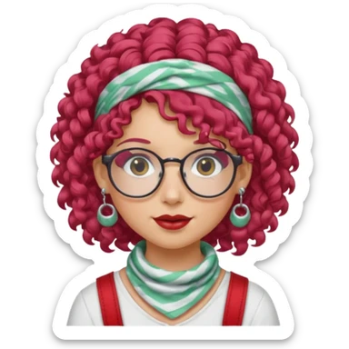 girl with curly  peppermint hair and bandana and glassess and earring sticker