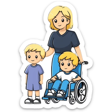 Boy in wheelchair with blonde women sticker