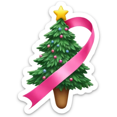 cut pink ribbon with Christmas tree sticker