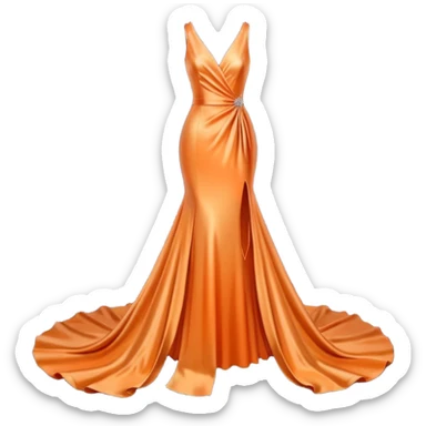 realistic isolated long slim pastel orange formal party satin dress with gradient shiny sparkling dark orange sticker