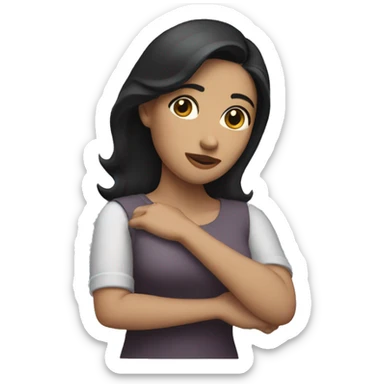 woman with dark hair with face into bent arm with other arm extended  sticker