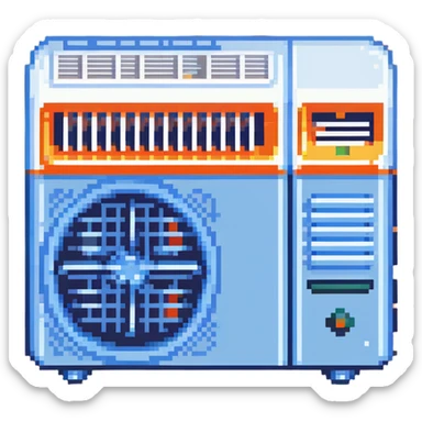 Pixelated window air conditioner with cool blue air effect sticker