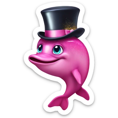 Pink ombre dolphin with a top hat monocle and glitter sticker