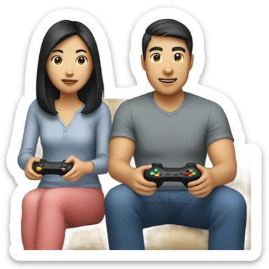 Asian Couple playing video games sticker
