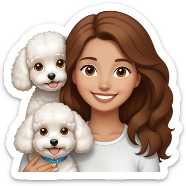 tan girl with long brown hair with three bichon frises sticker