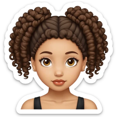 Lightskin girl with a curly hair bun sticker