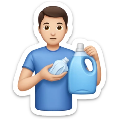 brunette man holding laundry detergent sticker