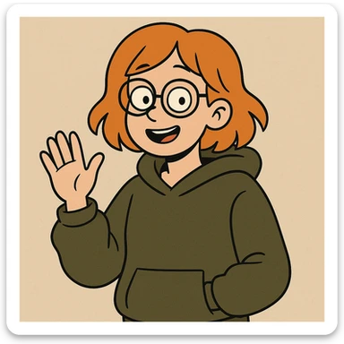 A girl orange hair Urban Heavy Loose a hand say hello glasses sticker