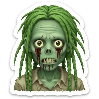 create zombie with dreadlocks have some of the drealocks cover his face sticker