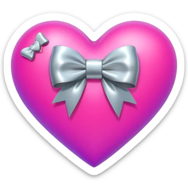 neon heart with a silver bow and heart pattern on the bow sticker