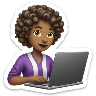 a person using a notebook. that has curls and wears clothes with purple tones sticker