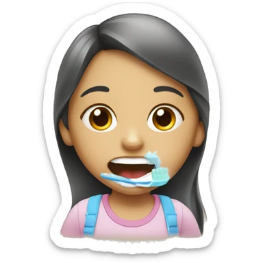 a little girl brushing teeth sticker