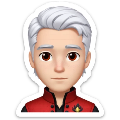 Carlos from Descendants, white hair with black roots, freckles, red black and white outfit sticker
