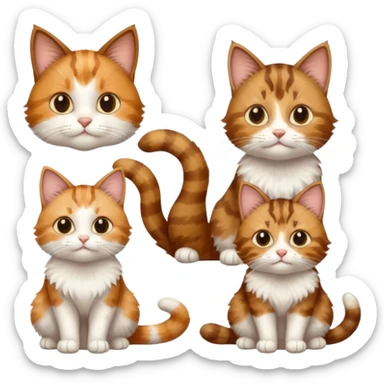3 cats different colours including brown tabby and white, light patchy calico, and ginger and white sticker