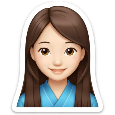 Chinese girl with long straight brown hair, smiling, just face sticker