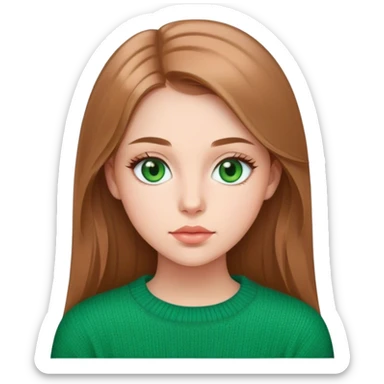 девушка 20 лет с зелеными глазами, большими губами, русые прямые длинные волосы, белая кожа с румянцем на щеках в зеленой кофте sticker