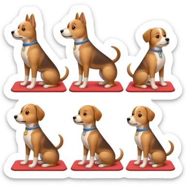 craeate me a series of emojis for those excersises (dog). I want seperate emojis for each excersise

Nose
Sit
Lay down
Spin
Focus
Drop
Walk next to me sticker