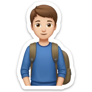 white teenage boy student, casual clothes, friendly expression, holding a backpack sticker