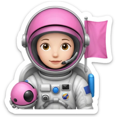 astronaut holding pink flag in hand sticker