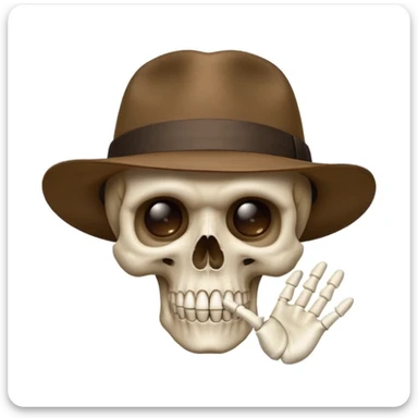 Skull wearing brown hat and hand sing to silence  sticker
