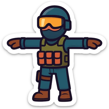 stylized cartoon Counterstrike player model in T-pose, no background, suitable for Discord sticker