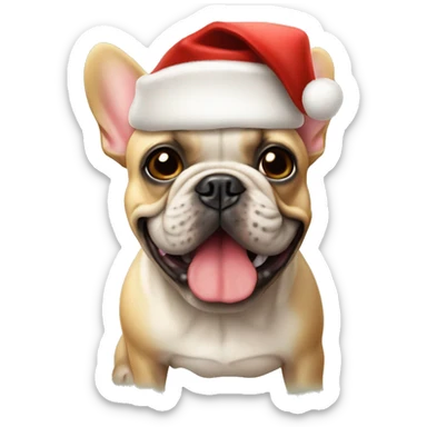Tan French bulldog wearing a Santa hat sticker