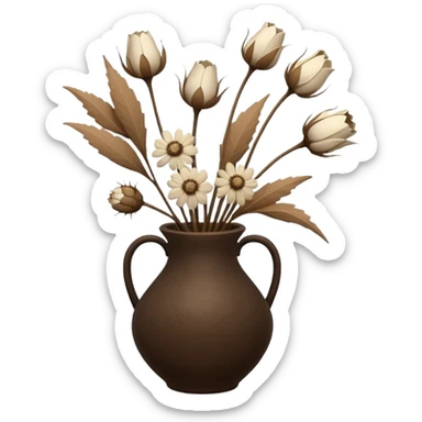 White Dried flowers and pods in a brown vase sticker