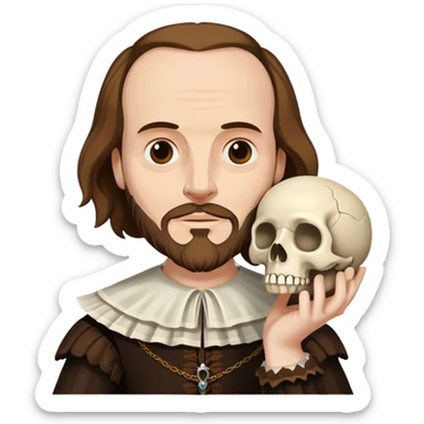 Shakespeare holding a skull referencing Hamlet sticker